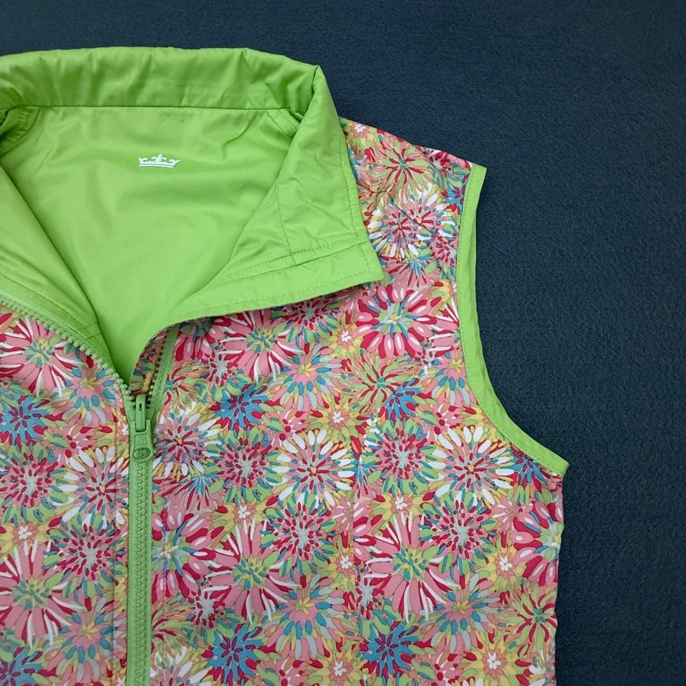Peter Millar Wind Vest Women‎ Reversible Floral Green Windbreaker Full Zip Golf